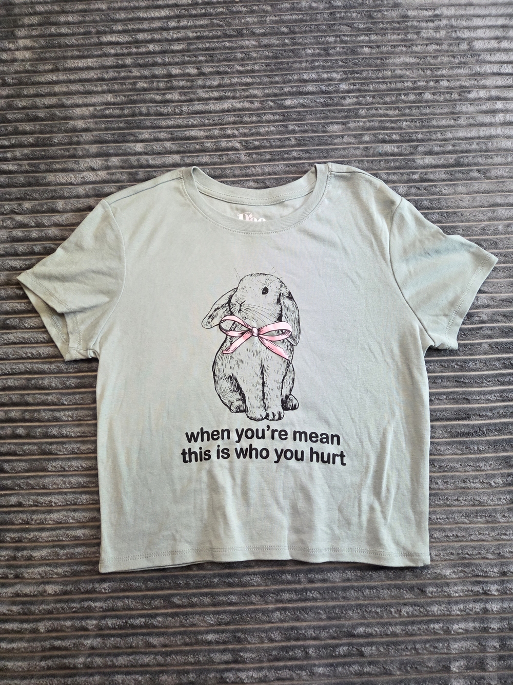 Green Bunny Graphic Short-Sleeve Tee with Pink Bow